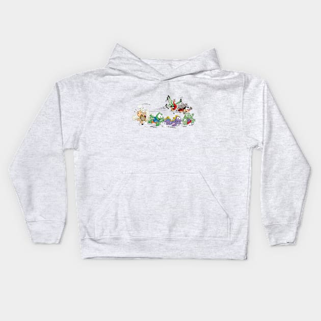 Frogs go to school Kids Hoodie by Rypert